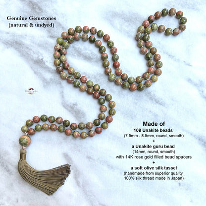 UNAKITE MALA | 108 Beads, Hand-knotted, Grade A Natural Gemstone Necklace