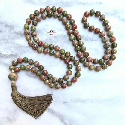 UNAKITE MALA | 108 Beads, Hand-knotted, Grade A Natural Gemstone Necklace