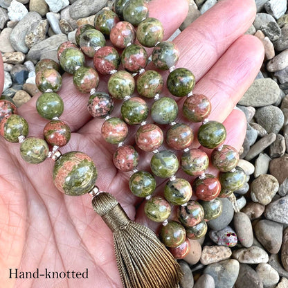 UNAKITE MALA | 108 Beads, Hand-knotted, Grade A Natural Gemstone Necklace