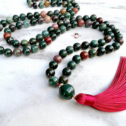 INDIAN BLOODSTONE MALA | 108 Beads, Hand-knotted, Grade A Natural Gemstone Necklace