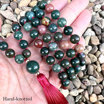INDIAN BLOODSTONE MALA | 108 Beads, Hand-knotted, Grade A Natural Gemstone Necklace