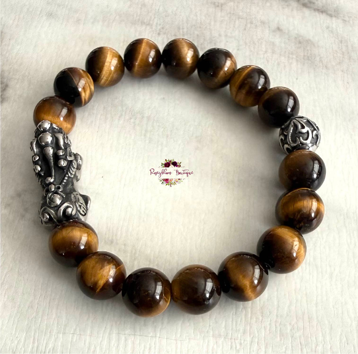 TIGER EYE PIXIU MEN BRACELET | 10mm Beads, Stretch Beaded Bracelet, Grade A Natural Gemstone, Stainless Steel Accent Beads