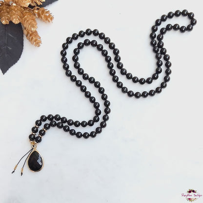 BLACK OBSIDIAN PENDANT MALA