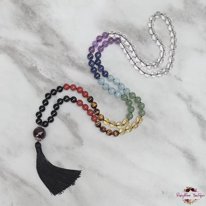 7 CHAKRA MALA | 108 Beads, Hand-knotted, Grade A & AA Natural Gemstones Necklace