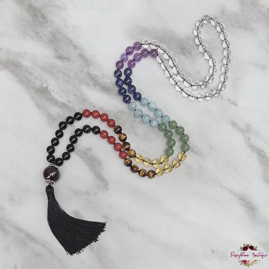 7 CHAKRA MALA | 108 Beads, Hand-knotted, Grade A & AA Natural Gemstones Necklace