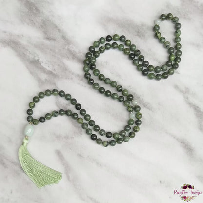 CANADIAN JADE & BURMA JADE MALA | 108 Beads, Hand-knotted, Grade A Natural Gemstones Necklace