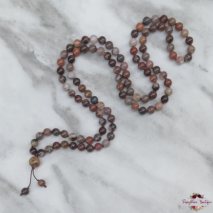 PETRIFIED WOOD MALA | 108 Beads, Hand-knotted, Grade A Natural Gemstone Necklace