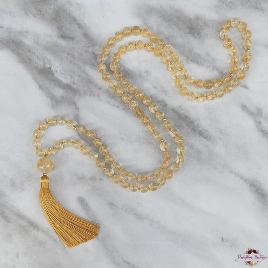MALA DE CITRINE | 108 perles, noué à la main, collier en pierres précieuses naturelles de grade A