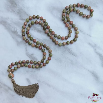UNAKITE MALA | 108 Beads, Hand-knotted, Grade A Natural Gemstone Necklace