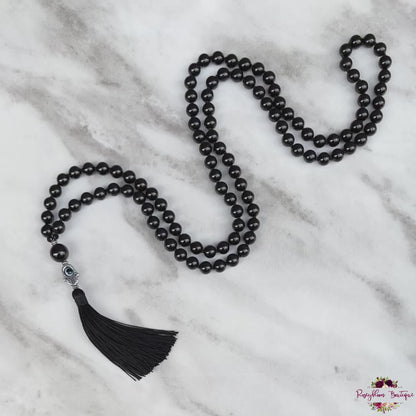BLACK TOURMALINE MALA | 108 Beads, Hand-knotted, Grade A Natural Gemstone Necklace