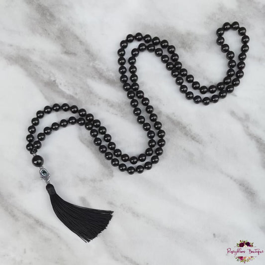 BLACK TOURMALINE MALA | 108 Beads, Hand-knotted, Grade A Natural Gemstone Necklace